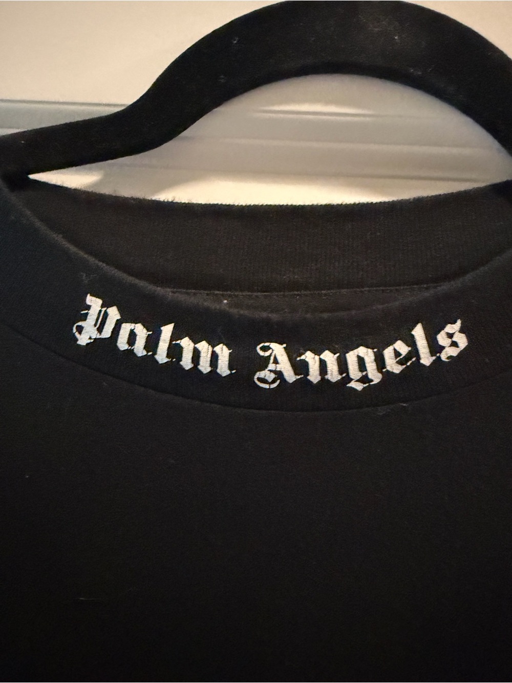 Palm Angels Black T-shirt with White Gothic Logo